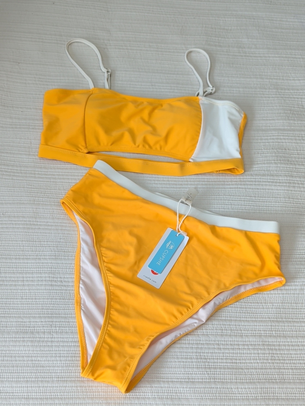 Sunny Yellow & White Two-Piece High Waisted Bikini Set Large